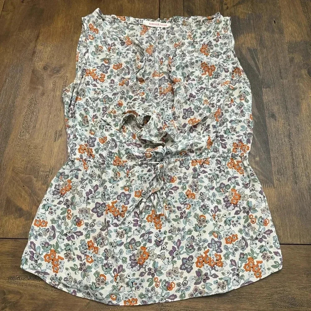 Rebecca Taylor 100% Silk Sleeveless Floral Top. Size 6 - Picture 2 of 8